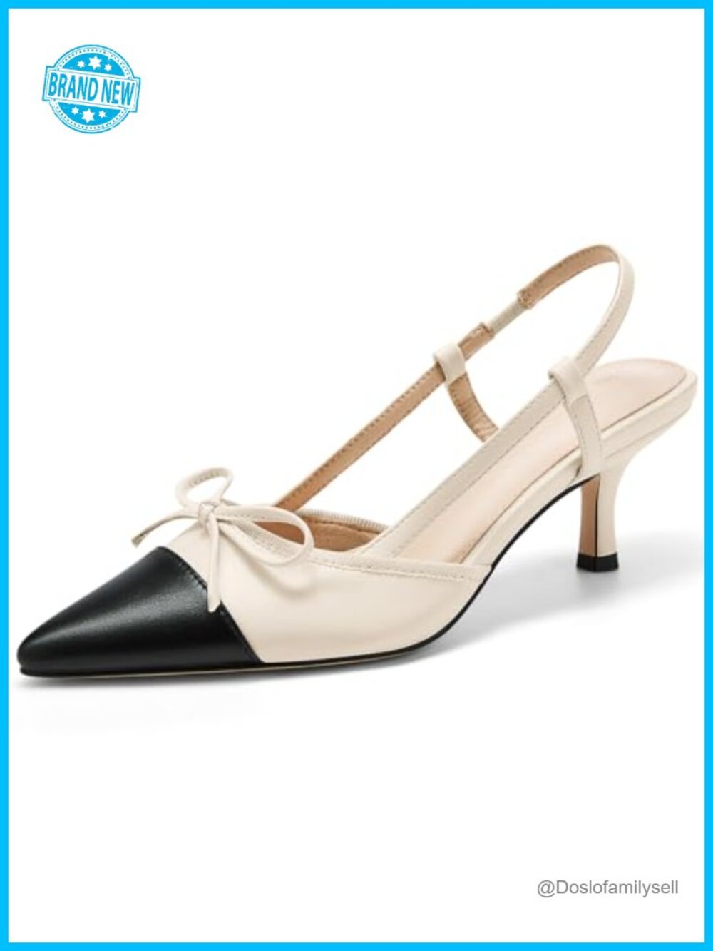 Coutgo Womens Faux Leather Slingback Kitten Heel Bow Pointed Toe Dress Pumps